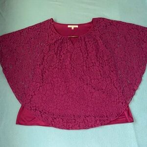LYNN RYAN floral lace overlay poncho style attached tank top fuchsia size 3XL